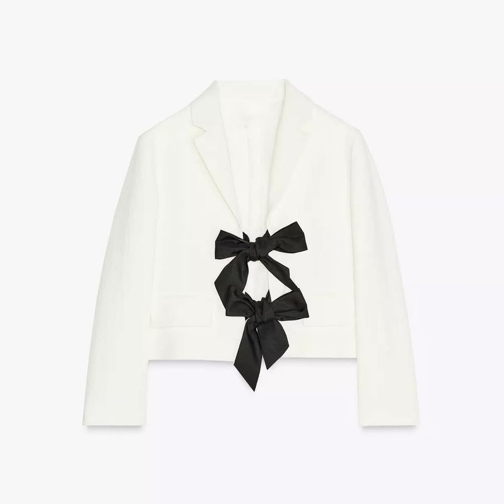 Contrast Tie Blazer In White